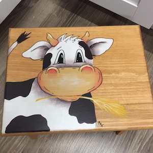 Handmade Stool, Hand painted Stool, Cow Step Stool, Kids Stool, step stool, kids foot stool,Personalized stool, Hand painted kids furniture