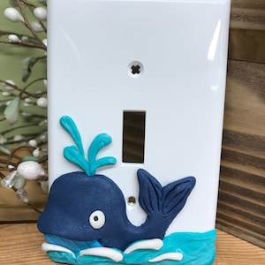 Hand Sculpted Whale Single Switch Plate Cover, Nautical Decor