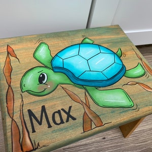 Sea Turtle Step Stool, Personalized Step Stool, kids stool, Turtle Stool, handmade stool, wooden step stool, underwater decor, kids gifts