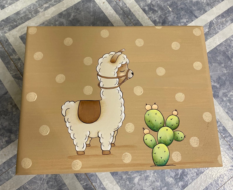 Kids step Stool, Llama Step Stool, Wildlife step stool, kids foot stool,Personalized stool, Hand painted kids furniture, Llama, Llama Stool image 3