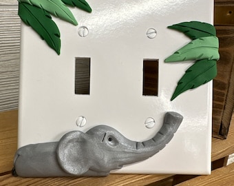 Elephant Switch Plate Cover, Double Switch Plate, Jungle Decor, Elephant