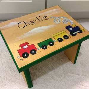 Train Step Stool, Automotive step stool, kids foot stool,Personalized stool, Hand painted kids furniture, gift for kids, baby shower gift
