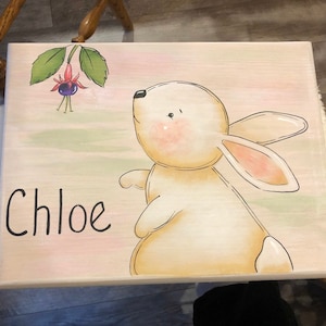 Kids step Stool, Bunny Step Stool, Wildlife step stool, kids foot stool,Personalized stool, Hand painted kids furniture, Bunny, Rabbit Stool