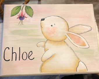 Kids step Stool, Bunny Step Stool, Wildlife step stool, kids foot stool,Personalized stool, Hand painted kids furniture, Bunny, Rabbit Stool