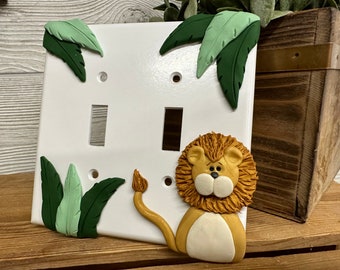 Lion Switch Plate Cover, Double Switch Plate, Jungle Decor, Lion