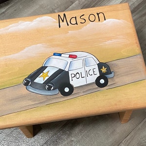Handmade Stool, Police car Stool, Kids Step Stool, Police Stool, Police Step Stool, Personalized Stool, Boy Stool, Police Car