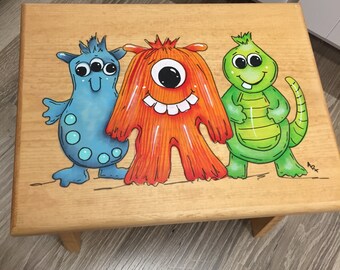 Personalize Step Stool, Monster Step Stool, Kids Stool, Monster Stool, Personalized Stool, Gofts for Kids, Baby Shower, Monsters