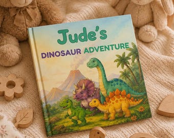 Livro personalizado de aventura com dinossauros para crianças, livro de histórias personalizado para bebês e meninos, presente de aniversário para crianças pequenas, livro de dinossauros personalizado