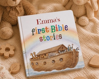 Livro personalizado com as primeiras histórias bíblicas para crianças, livro cristão personalizado para bebês, presente de batismo, lembrança de dedicação do bebê, presente de batismo para crianças pequenas