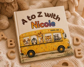 Livro do Alfabeto Personalizado para Crianças, Livro de Histórias de Animais com o Alfabeto Personalizado, Presente de 1º Aniversário para Menino ou Menina