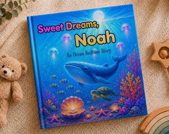 Livro de Histórias Personalizado sobre o Oceano, Aventura Subaquática com Animais Marinhos para Crianças, Lembrança Personalizada para a Hora de Dormir