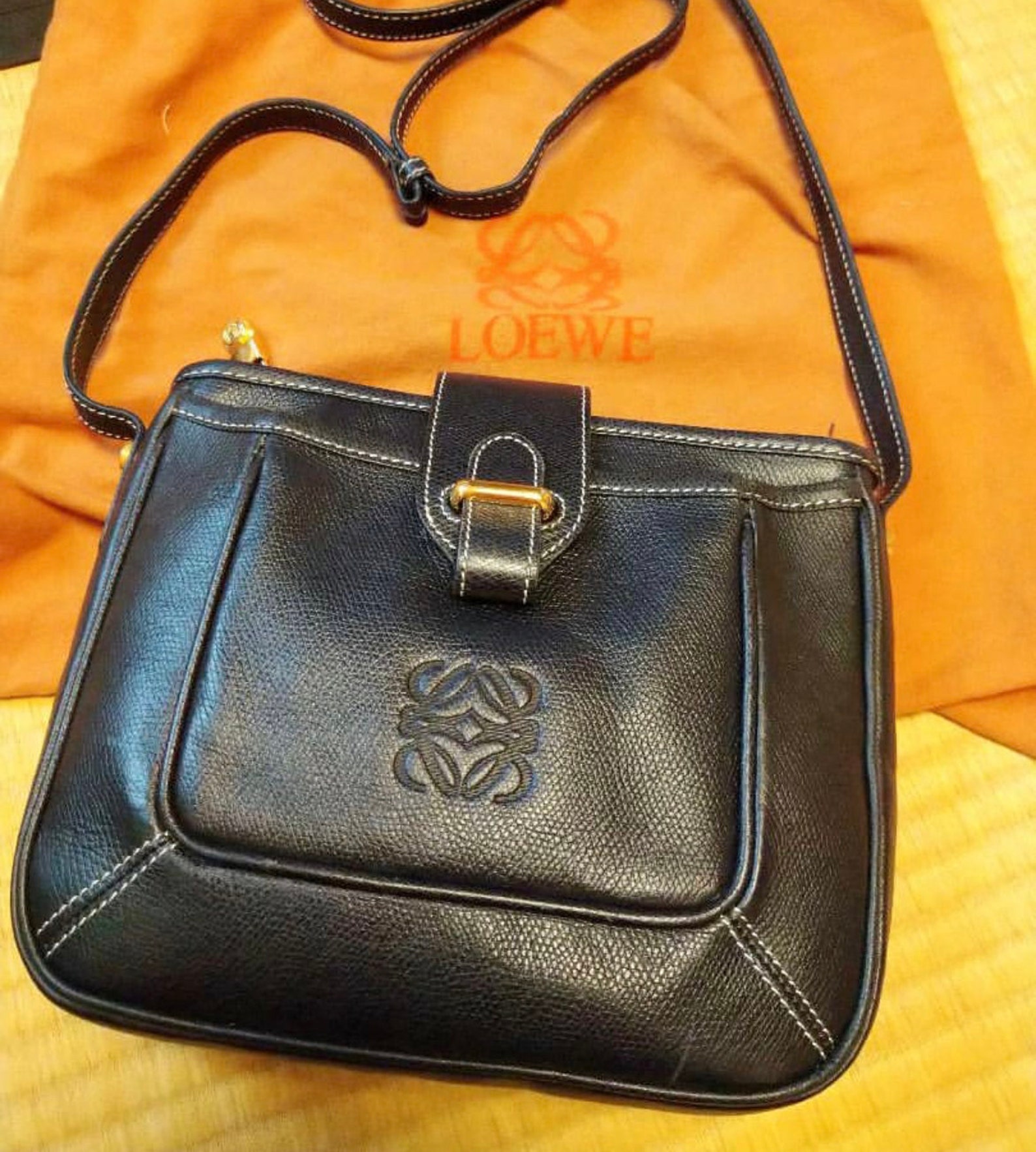 Only one old loewe BLACK leather crossbody shoulder bag / | Etsy