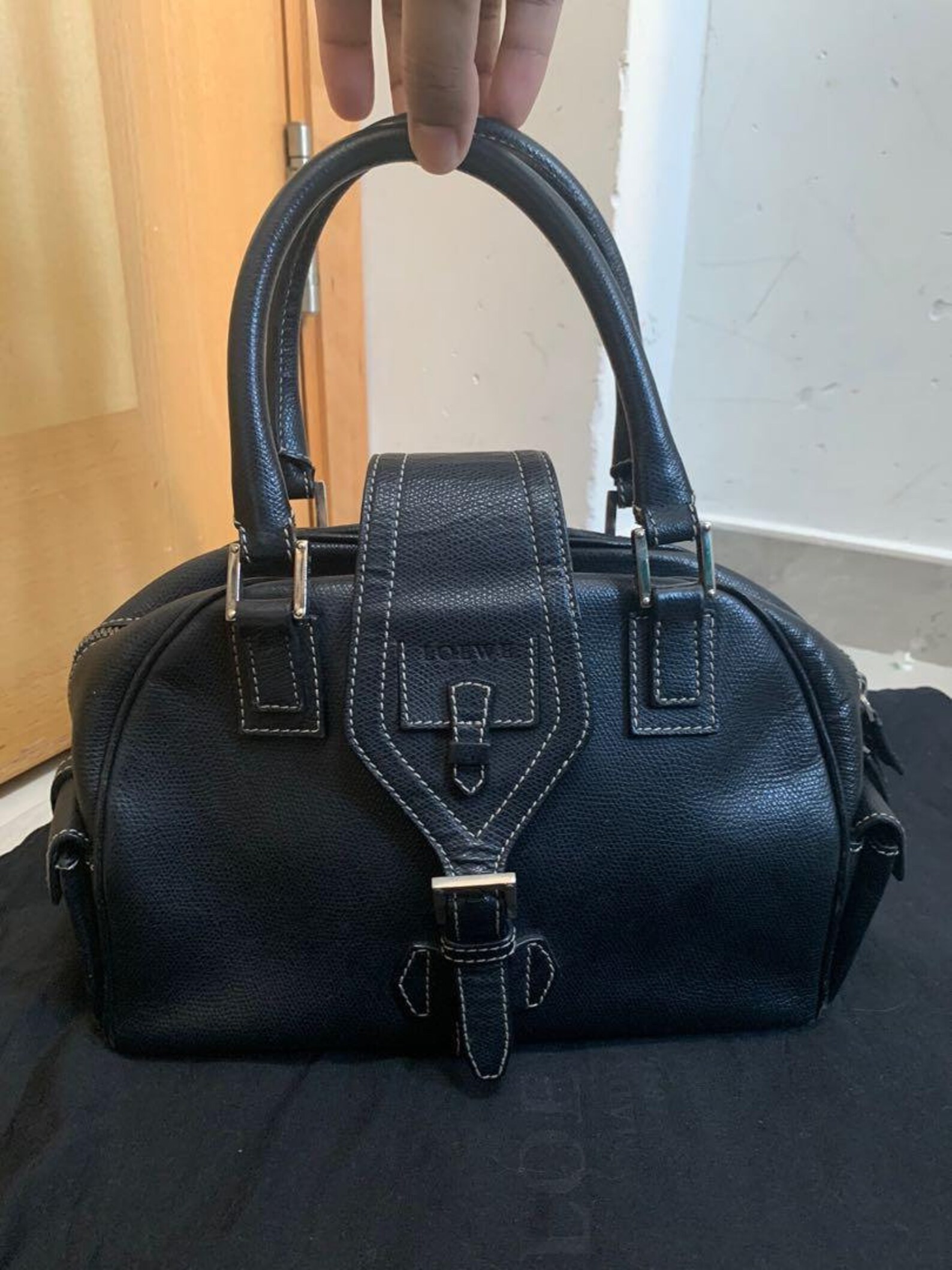 80's Loewe black leather Classic crown logo mini handbag | Etsy