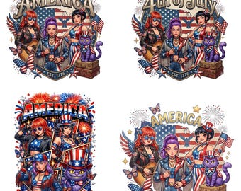 4 juli Kpop Demon Hunter-png's | 4 hoge kwaliteit PNG's | Patriotic Idol Squad Anime clipart (digitale download)