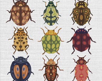 Käfer Bug Stickmuster, Maschinenstickerei, Stickdatei Set von 9, Instant Download, 5 Größe