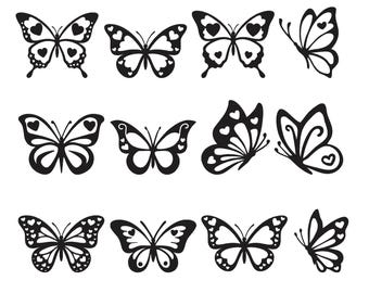 Lot de 12 broderies machine coeur papillon, téléchargement immédiat