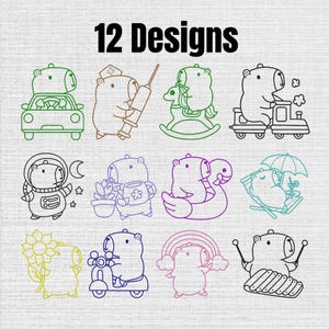 Kapybara broderidesign set med 12, kawaii kapybara maskinbroderifil, omedelbar nedladdning