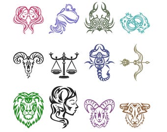 Lot de 12 broderies signes du zodiaque, téléchargement immédiat