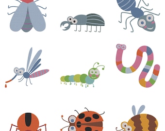 Lot de broderie insecte dessin animé, motif de broderie abeille coccinelle fourmi araignée