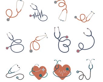 Lot de 12 stéthoscopes à broder à la machine, téléchargement immédiat