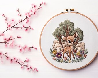 Waldland Hirsch Stickerei Muster PDF, Handstickerei Design Bundle, Größe 6, sofortiger Download