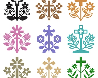 Motif de broderie croix florale, lot de 9, fichiers de broderie Machine croix chrétienne, téléchargement immédiat
