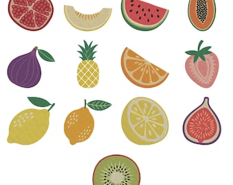 Lot de motifs de broderie Machine de fruits, fichiers de broderie de fruits tropicaux, broderie de cuisine, téléchargement immédiat