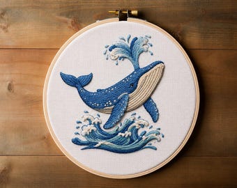 Ensemble de cerceau à broder baleine, motif océan au point main, 6 tailles, (téléchargement numérique)