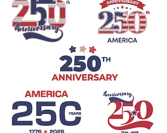 Lot de 5 motifs de broderie 250e anniversaire, fichier de broderie America 250, téléchargement immédiat