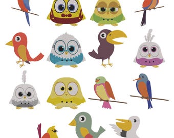 Ensemble de 15 fichiers de broderie Machine oiseau dessin animé, motif de broderie Mini oiseaux, téléchargement immédiat