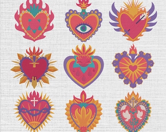 Ensemble de 9 motifs de broderie Machine sacré-cœur, téléchargement numérique, taille 7