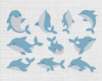 Dolphin Machine Embroidery Design Set Of 10, Instant Download Digital, 5 Size
