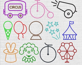 Ensemble de 12 motifs de broderie Machine d'art au trait cirque, téléchargement numérique, taille 9