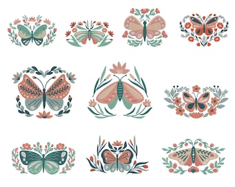Floral Schmetterling Stickerei Bundle Volkskunst Schmetterling Designs Instant Download