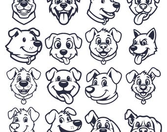 Lot de 16 broderies Machine visage de chien, motif de broderie tête de chiot, téléchargement immédiat