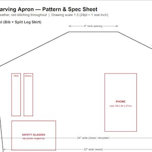 Custom Leather Work Apron Pattern, Black Leather, Red Stitching, Cross-Back, Split Leg (PDF Download)