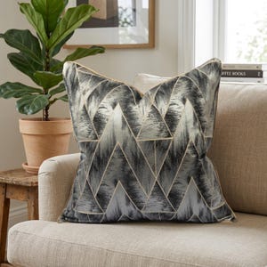 Geometric Throw Pillow Cover: Metallic Silver, Gold, Art Deco Modern Sofa Accent Case