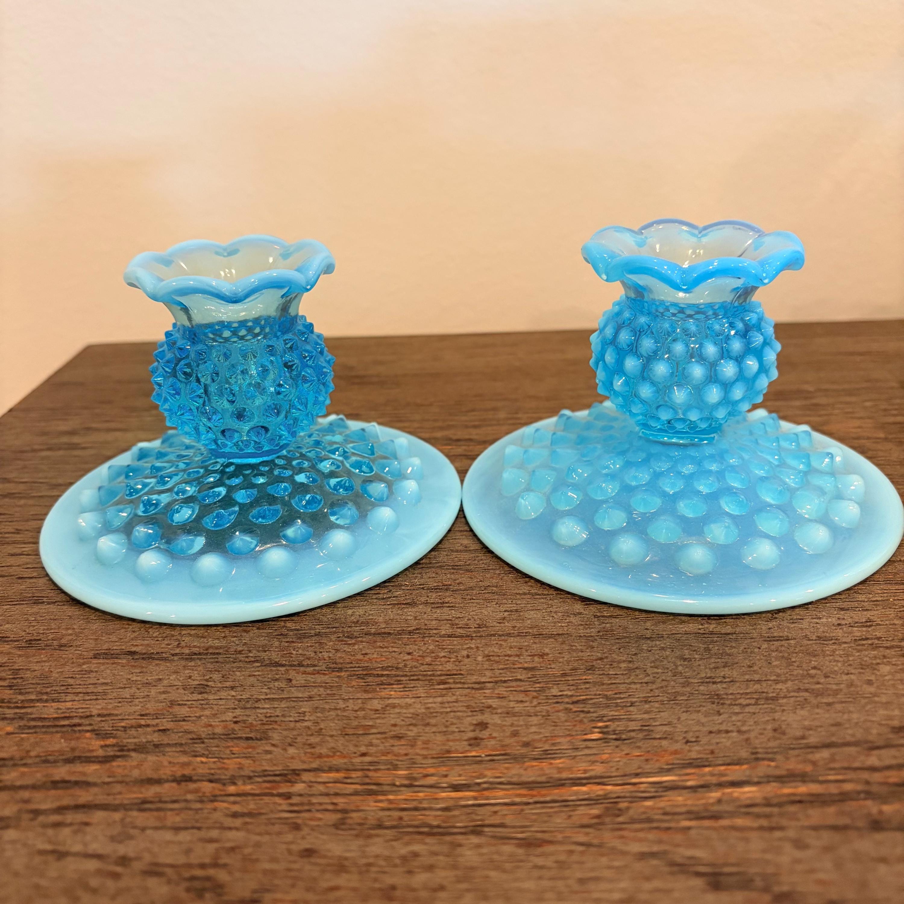 Fenton Blue Candle Holders - Etsy