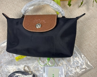 Longchamp mini schwarze Umhängetasche, abnehmbarer Schultergurt, Damen Nylon Einkaufstasche, ein Geschenk für sie.