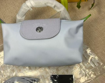 Longchamp mini hellblaue Umhängetasche mit abnehmbarem Schulterriemen, Damen Nylon Handtasche, ein Geschenk für sie.