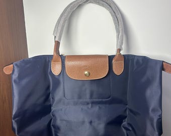 Longchamp Große marineblaue Nylon Leder-besetzte Einkaufstasche - Faltbare, leichte, alltägliche Handtasche Geschenk für Sie