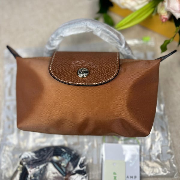 Longchamp Mini Cognac Crossbody Bag Convertible Crossbody with Removable Strap,Women's Nylon Handbag,Gift for her