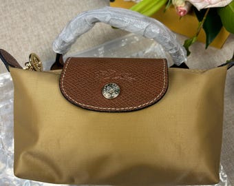 Longchamp mini Light Khaki Umhängetasche mit abnehmbarem Schultergurt, Damen-Nylon-Einkaufstasche, ein Geschenk für sie.