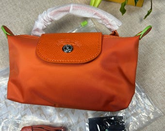 Longchamp Mini Pumpkin Orange Crossbody Bag Cabrio Crossbody mit abnehmbaren Riemen, Damen Nylon Handtasche, Geschenk für sie