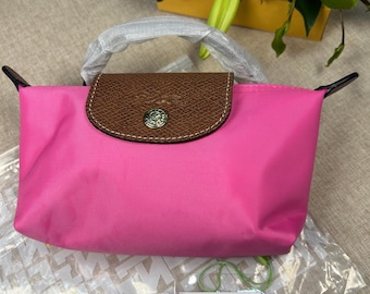 Longchamp miniPeach pink Umhängetasche mit abnehmbarem Schultergurt, Damen-Nylon-Einkaufstasche, ein Geschenk für sie.