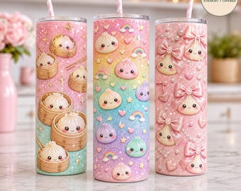 Squishy Dumpling Tumbler Wrap PNG, 5 Kawaii Glitter Designs for 20oz Skinny Tumblers