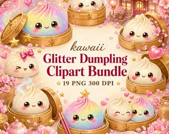 Squishy PNG Bundle, 19 Glitter Dumpling Kawaii Clipart Designs for Kids Shirts