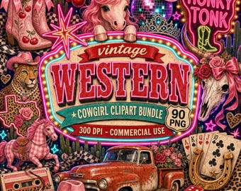 Western PNG Bundle, 90 Cowgirl Designs for Sublimation