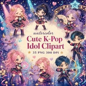 Kpop Demon Hunter Clipart, 35 Chibi Idol PNG Designs for Commercial Use