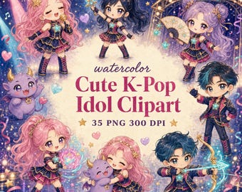 Kpop Demon Hunter Clipart, 35 Chibi Idol PNG Designs for Commercial Use